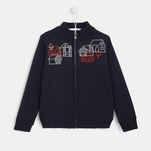 Jacadi Paris Full Zip Knitted Cardigan Houses Pine Trees Wool Blend